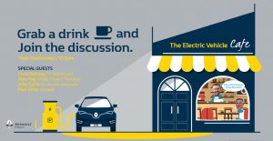 The Renault Electric Vehicle Cafe! logo